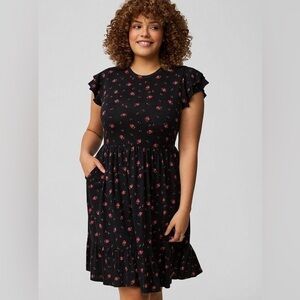 Torrid Black and Red Floral Midi Dress